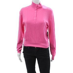 Nux Womens Henley Sweatshirt Pink Mock Neck Bamboo Organic Cotton Size M